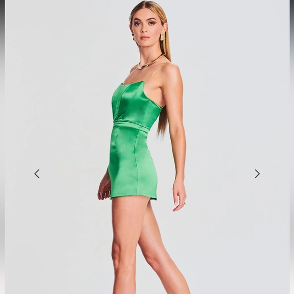 Size M Retrofete Green Silk Corset dress & gold chain straps (nwot)REVOLVE Brand - Picture 3 of 8